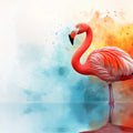Flamingo Mural Wallpaper in Living Room Pink, Orange, Blue, and White Flamingo Mural Wallpaper - room preview 02