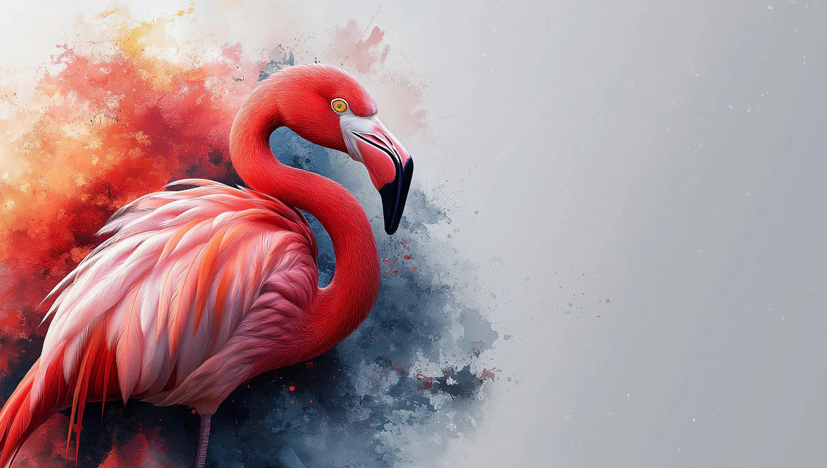 Flamingo Mural Wallpaper in Home Office Pink, Orange, Blue, and White Flamingo Mural Wallpaper - room preview 02
