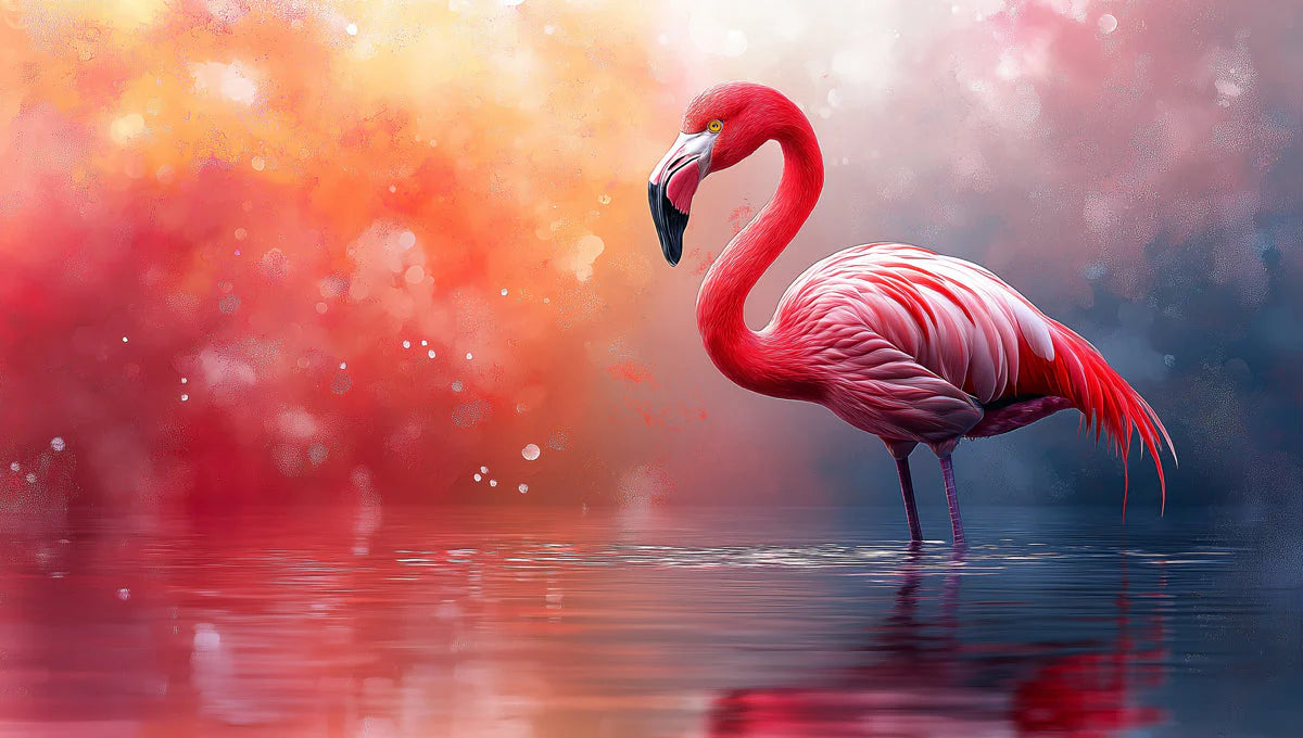 Flamingo Mural Wallpaper in Living Room Pink, Orange, and White Flamingo in the water Mural Wallpaper - room preview 02