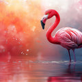Flamingo Mural Wallpaper in Living Room Pink, Orange, and White Flamingo in the water Mural Wallpaper - room preview 02