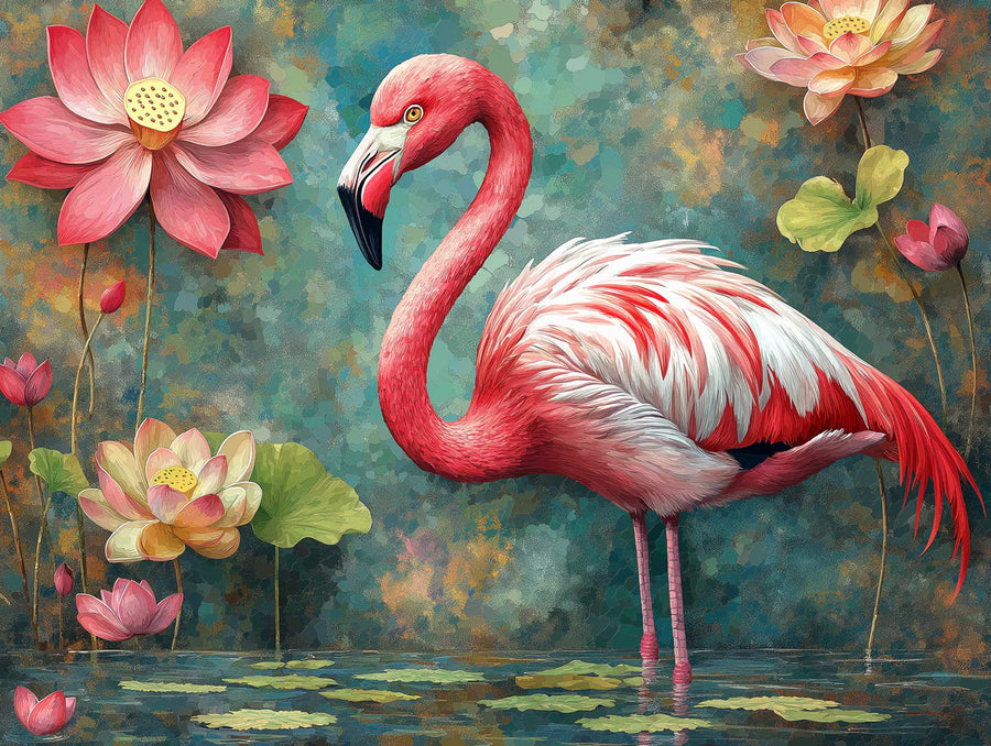 3D Flamingo Wandbild Tapete im Wohnzimmer Rosa, Orange, Blau und Weiß Flamingo Wandbild Tapete printable artwork