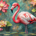 3D Flamingo Mural Wallpaper in Living Room Pink, Orange, Blue, and White Flamingo Mural Wallpaper - room preview 02