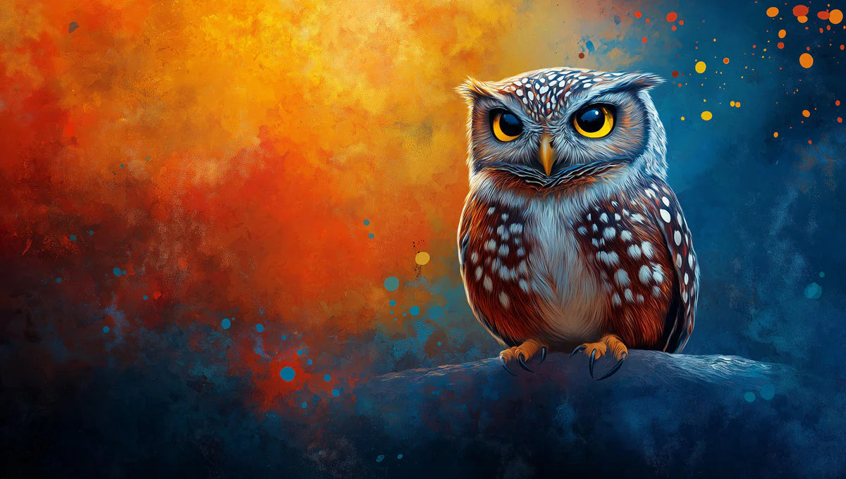 Owl Mural Wallpaper in Living Room Brown, Blue, Orange, and Yellow Owl Mural Wallpaper - room preview 02