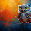Owl Mural Wallpaper in Living Room Brown, Blue, Orange, and Yellow Owl Mural Wallpaper - room preview 02