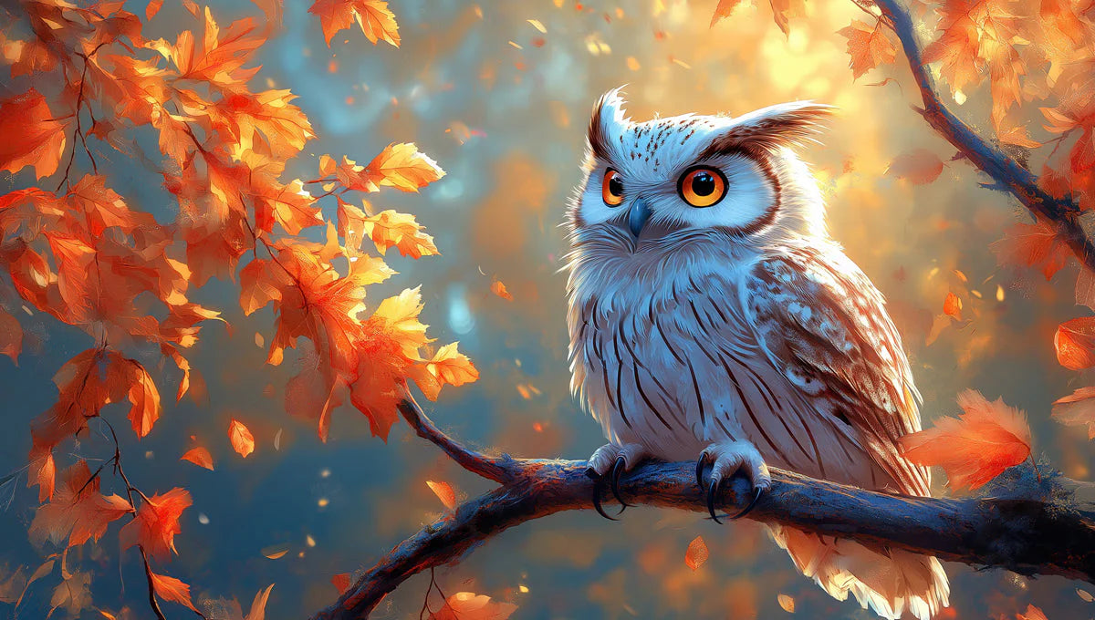 Owl Mural Wallpaper in Commercial Space Brown, Blue, Orange, and Yellow Owl Mural Wallpaper - room preview 02