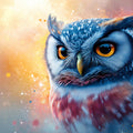 Owl Mural Wallpaper in a study Brown, Blue, Orange, and Yellow Owl Mural Wallpaper - room preview 02