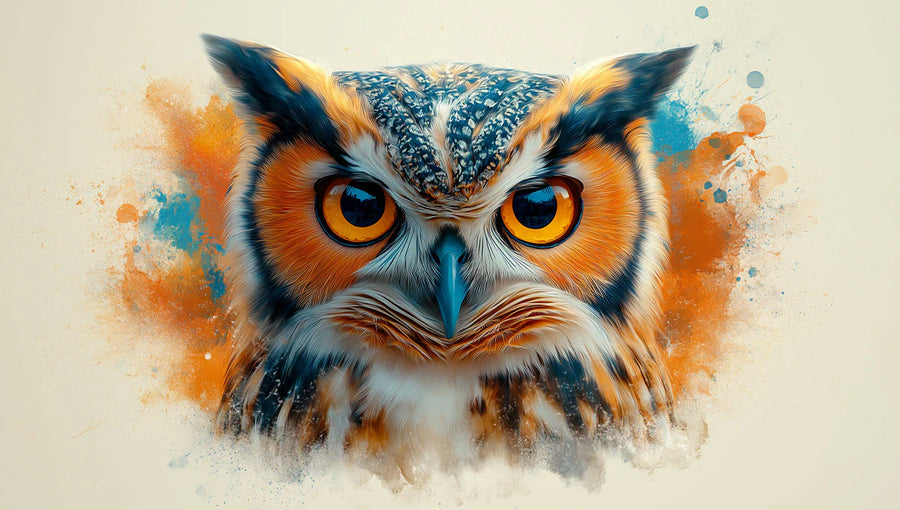 Woodland Nursery Wallpaper Mural – Baby Animals Wall Mural – Owl in a reading nook Brown, Blue, Orange, and Yellow Owl printable artwork