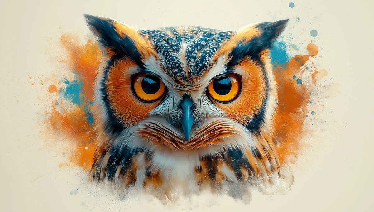 Owl Mural Wallpaper in a reading nook Brown, Blue, Orange, and Yellow Owl Mural Wallpaper - room preview 02