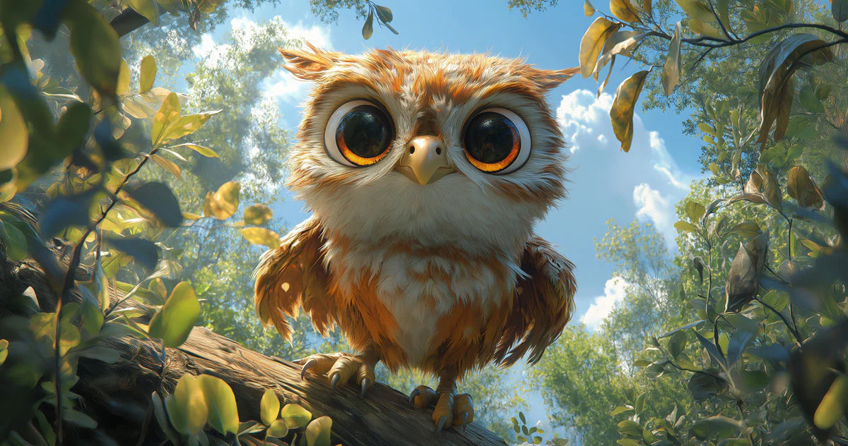 Owl Mural Wallpaper for a Nursey Brown, Blue, Orange, and Yellow Owl Mural Wallpaper - room preview 02