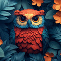 Owl Mural Wallpaper in Living Room Brown, Blue, Orange, and Yellow Owl Mural Wallpaper - room preview 02