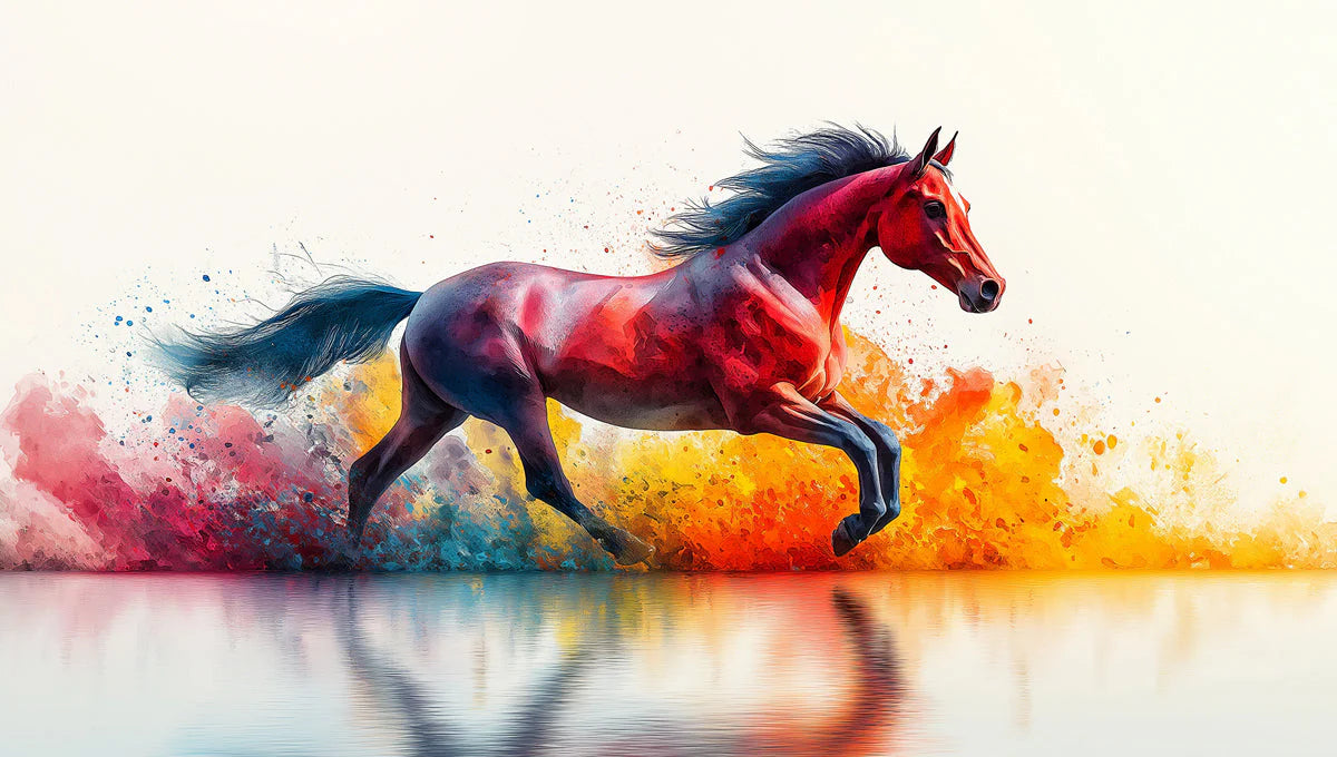 Red Galloping Horse Mural Wallpaper —Abstract Red & Blue Wall Art Mural Wallpaper - room preview 02