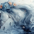 Blue Horse with Flowers Mural Wallpaper in Living Room Blue, White, Pink, and Various Pastel Colors Mural Wallpaper - room preview 02