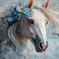 Blue Horse with Flowers Mural Wallpaper in Living Room Blue, White, Pink, and Various Pastel Colors -1 Mural Wallpaper - room preview 02