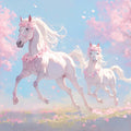 Twin Horses with Flowers Mural Wallpaper in Living Room Light Blue, Pink, Green, and White Horses -1 Mural Wallpaper - room preview 02