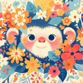 Monkey with Flowers Mural Wallpaper in Playroom Blue, Orange, Pink, and Various Bright Colo Monkey Mural Wallpaper - room preview 02