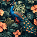 Peacock Mural Wallpaper in Living Room Blue, Green, Orange, and Various Colors of Peacock Mural Wallpaper - room preview 02