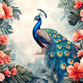 Peacock Mural Wallpaper in Living Room Blue, Green, Orange, and Various Colors of Peacock -1 Mural Wallpaper - room preview 02
