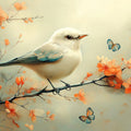 Bird and Flowers Mural Wallpaper in Living Room Beige, Orange, Blue, and Green Bird and Flowers Mural Wallpaper - room preview 02