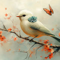 Bird and Flowers Mural Wallpaper in Living Room Beige, Orange, Blue, and Green Bird and Flowers -1 Mural Wallpaper - room preview 02