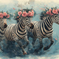 Zebra with Flowers Mural Wallpaper in Living Room Black, White, Pink, and Various Colors of Zebra -1 Mural Wallpaper - room preview 02