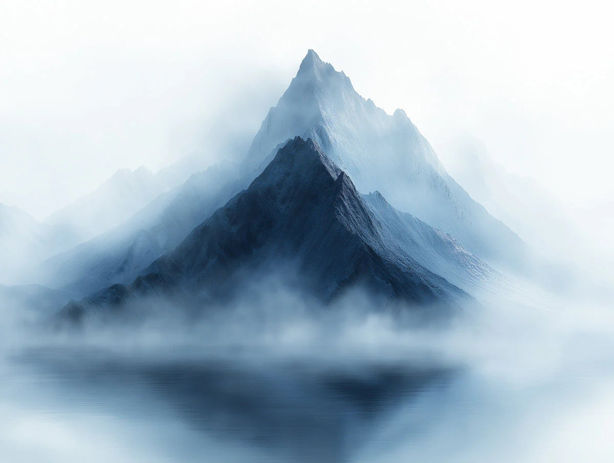Blue Mountain Mural Wallpaper in Living Room Blue, Gray, and White Mountain -1 Mural Wallpaper - room preview 02