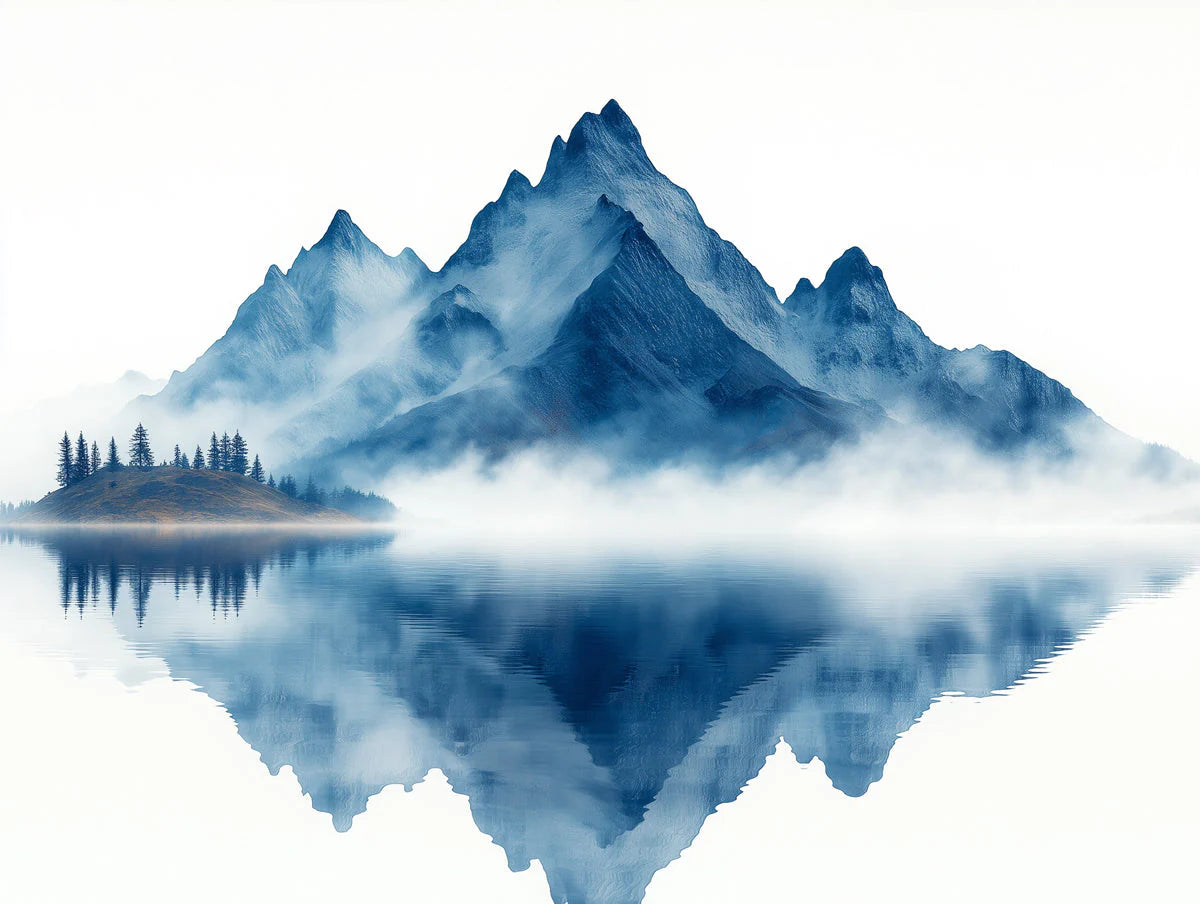 Blue Mountain Mural Wallpaper in Living Room Blue, Gray, and White Mountain -2 Mural Wallpaper - room preview 02