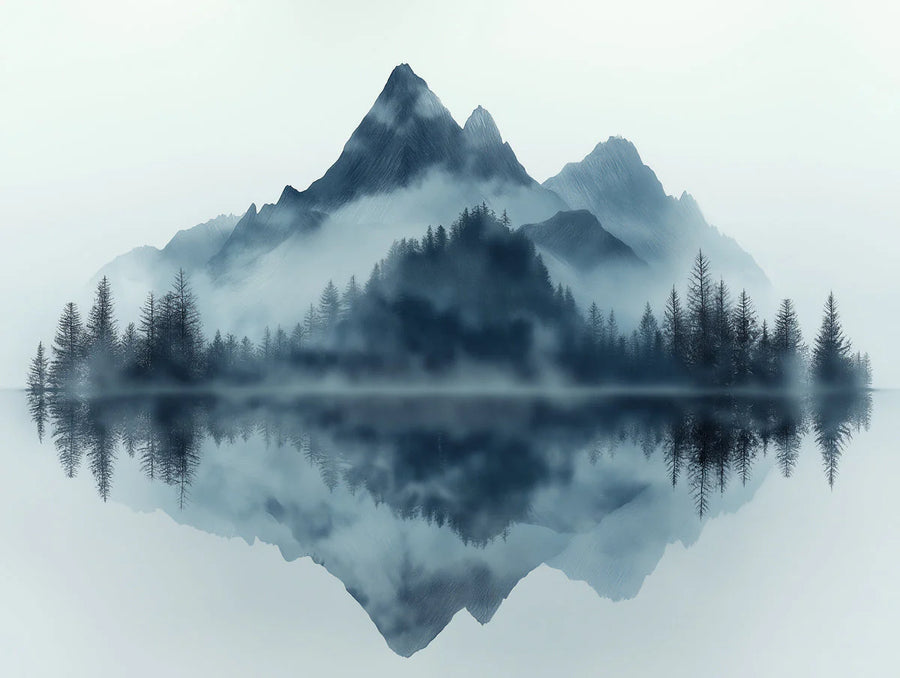 Mountain Wallpaper Mural – Alpine Wall Mural for living room – Blue Mountain in Living Room Blue, Gray, and White Mountain -3 printable artwork