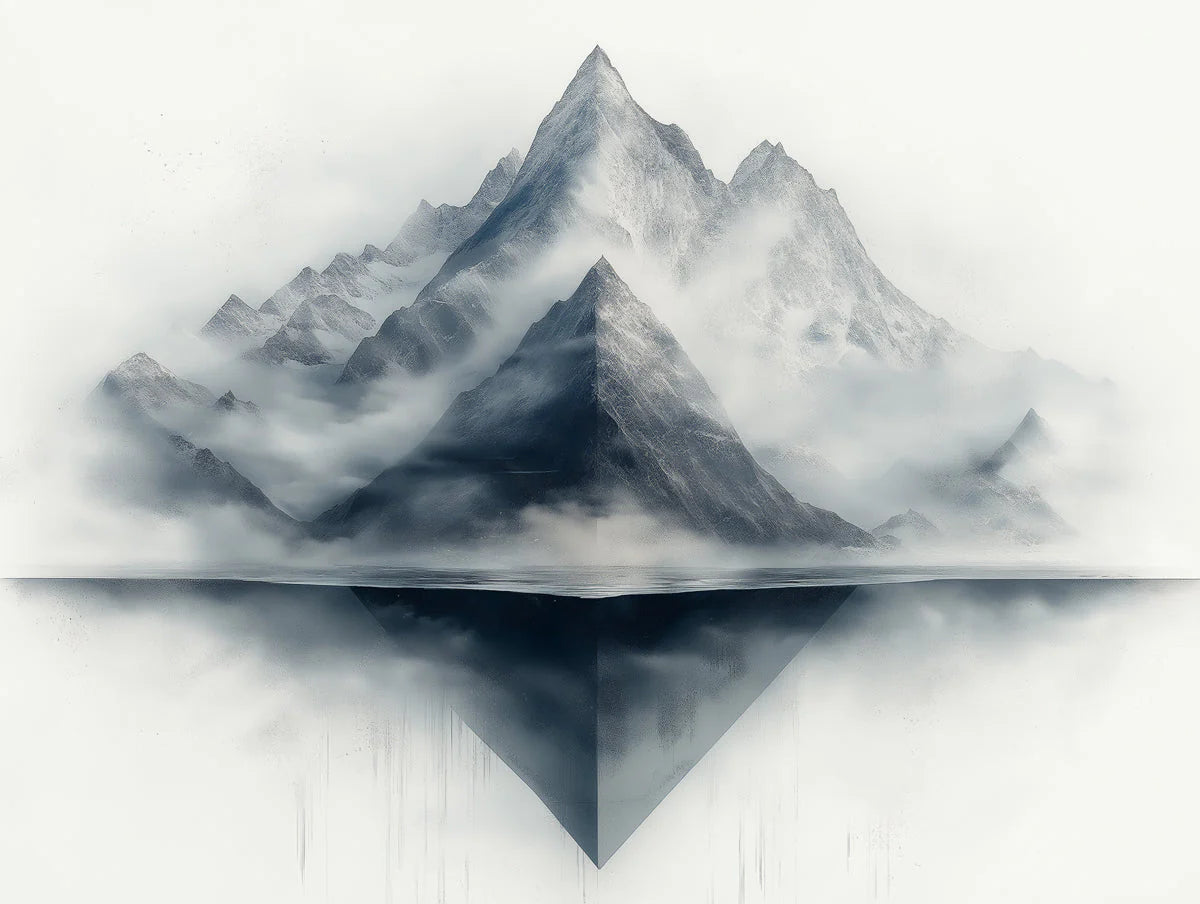 Gray Mountain Mural Wallpaper in Living Room Gray, White, and Blue Mountain Mural Wallpaper - room preview 02
