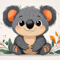 Koala Mural Wallpaper in Bedroom Gray, Orange, Green, and Various Colors Koala Mural Wallpaper - room preview 02