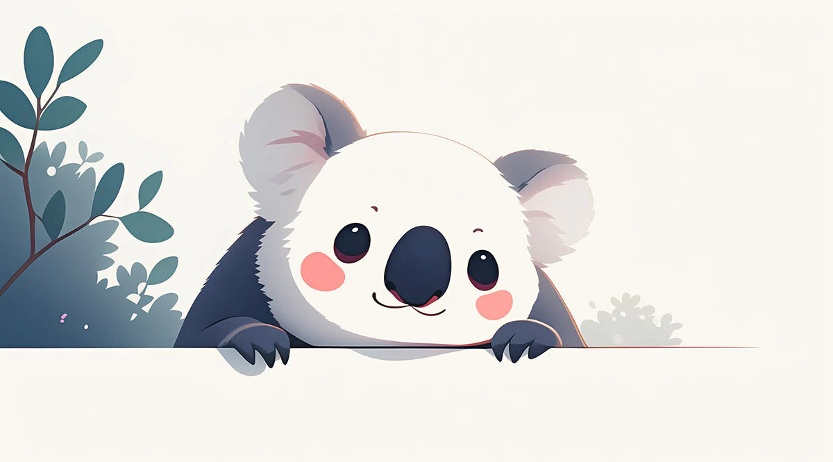 White Koala Mural Wallpaper in Playroom White, Gray, Pink, and Green Koala Mural Wallpaper - room preview 02