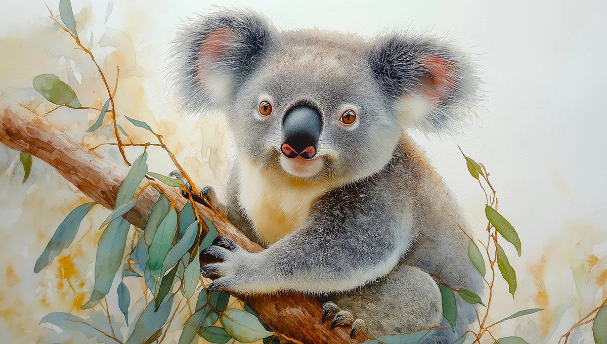 Realistic Koala Mural Wallpaper in Living Room Gray, Brown, Yellow, and Green Koala Mural Wallpaper - room preview 02