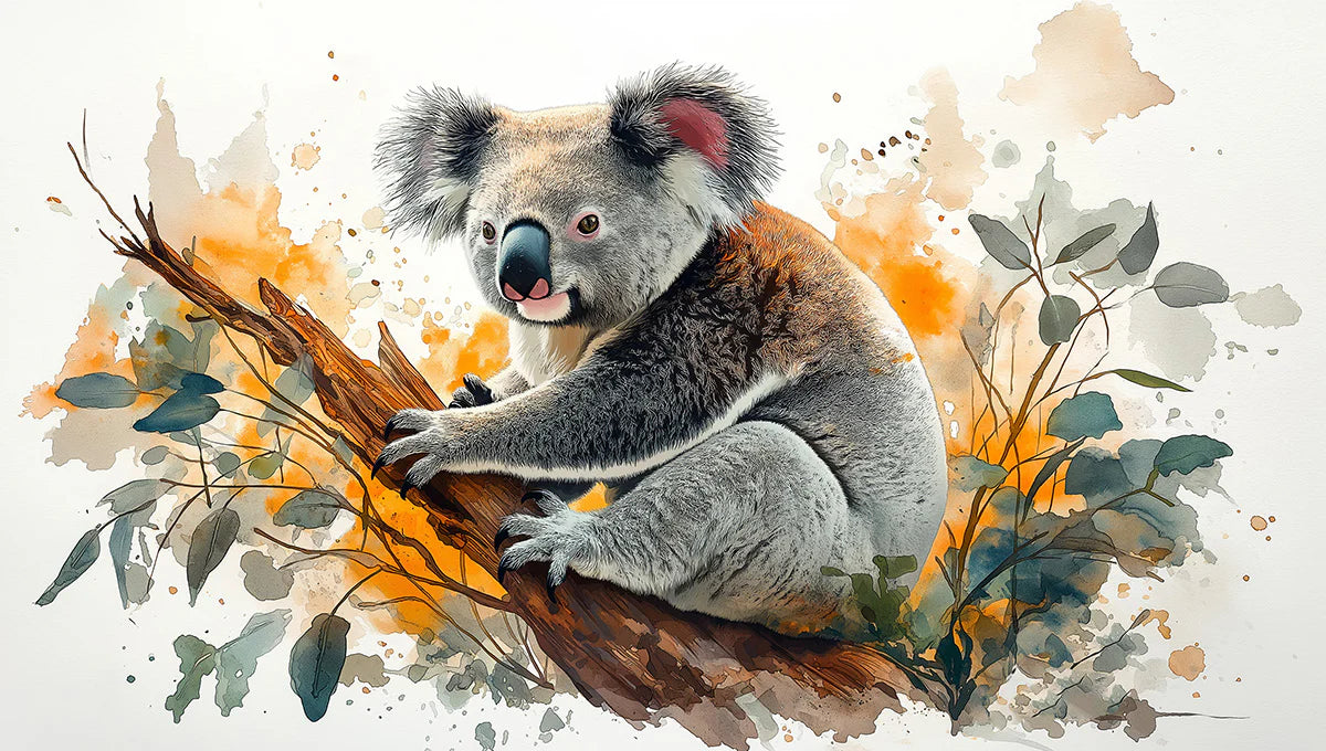 Realistic Koala Mural Wallpaper in Living Room Gray, Brown, Yellow, and Green Koala-1 Mural Wallpaper - room preview 02