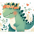 Dinosaur with Flower Crown Mural Wallpaper in Study Green, Orange, and Various Pastel Colors of Dinosaur Mural Wallpaper - room preview 02