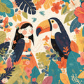 Girl and Toucan Mural Wallpaper in Child's Bedroom Various Colors (Orange, Blue, Green, etc.) of Toucan Mural Wallpaper - room preview 02