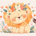 Cute Lion with Flower Crown Mural Wallpaper in Playroom Various Colors (Orange, Pink, Green, etc.) Lion Mural Wallpaper - room preview 02
