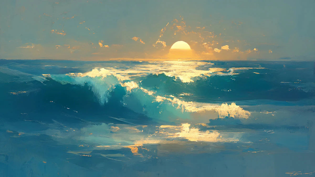 Ocean Sunset Mural Wallpaper in Living Room Various Colors (Blue, Orange, Yellow, etc.) of Ocean Sunset Mural Wallpaper - room preview 02