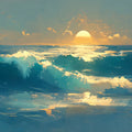 Ocean Sunset Mural Wallpaper in Living Room Various Colors (Blue, Orange, Yellow, etc.) of Ocean Sunset Mural Wallpaper - room preview 02