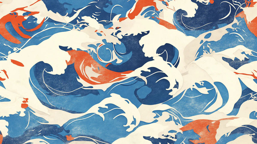 Sea Wallpaper Mural – Ocean Wall Mural for living room – Blue and Orange Wave in Living Room Various Colors (Blue, Orange, White, etc.) of Wave printable artwork