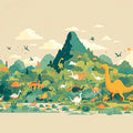 Dinosaur and Mountain Mural Wallpaper in Bedroom Various Colors (Green, Yellow, Blue, etc.) of Dinosaur Mural Wallpaper - room preview 02