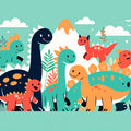 Dinosaur and Mountain Mural Wallpaper in Bedroom Various Colors (Green, Yellow, Blue, etc.) of Dinosaur Mural Wallpaper - room preview 02