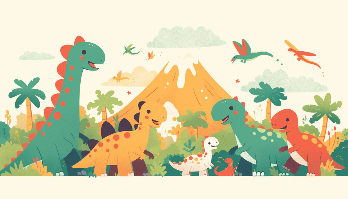 Dinosaur and Mountain Mural Wallpaper in Bedroom Various Colors (Green, Yellow, Blue, etc.) of Dinosaur Mural Wallpaper - room preview 02
