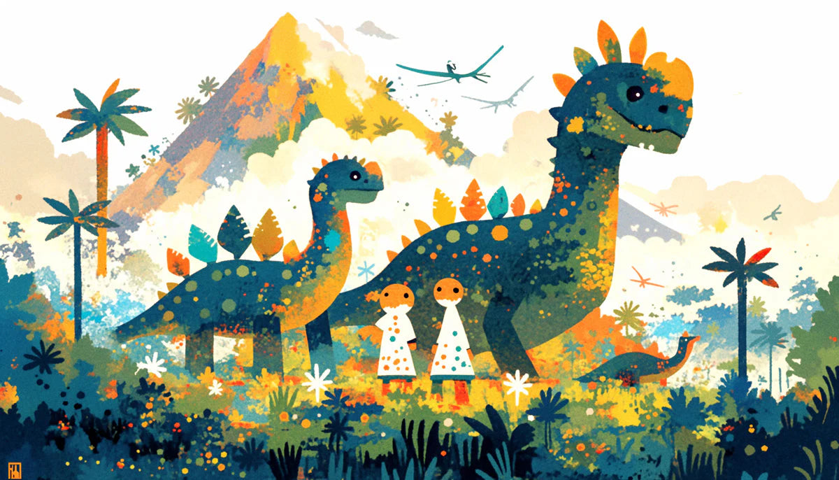Dinosaur and Mountain Mural Wallpaper in Bedroom Various Colors (Green, Yellow, Blue, etc.) of Dinosaur Mural Wallpaper - room preview 02
