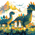 Dinosaur and Mountain Mural Wallpaper in Bedroom Various Colors (Green, Yellow, Blue, etc.) of Dinosaur Mural Wallpaper - room preview 02