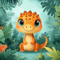 Cute Dinosaur in Jungle Mural Wallpaper in Bedroom Green, Orange, and Various Colors of Dinosaur Mural Wallpaper - room preview 02
