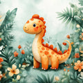 Cute Dinosaur in Jungle Mural Wallpaper in Bedroom Green, Orange, and Various Colors of Dinosaur Mural Wallpaper - room preview 02