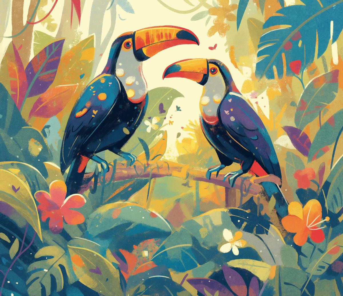Colorful Toucan Mural Wallpaper in Bedroom Various Colors (Blue, Yellow, Orange, etc.) of Toucan Mural Wallpaper - room preview 02