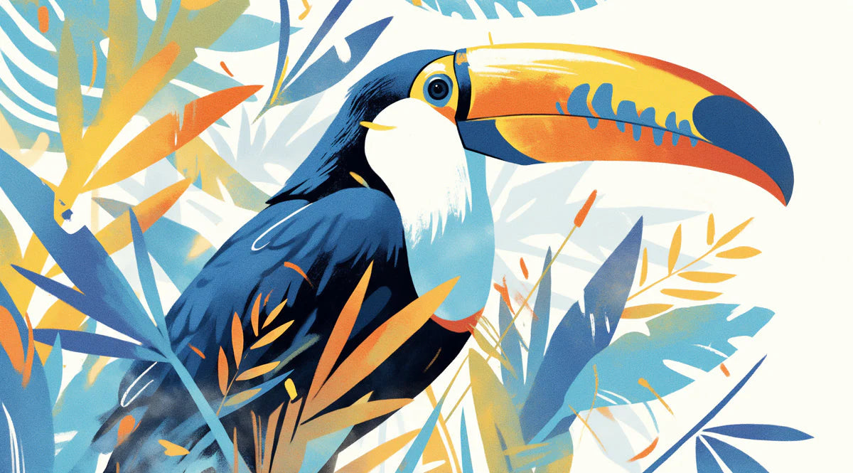 Toucan Mural Wallpaper in Bedroom Various Colors (Blue, Orange, Yellow, etc.) of Toucan Mural Wallpaper - room preview 02