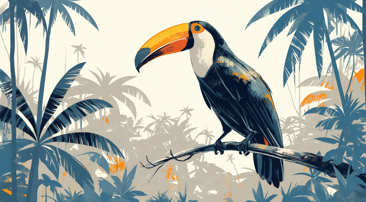 Watercolor Toucan Mural Wallpaper in Bedroom Various Colors (Blue, Orange, Yellow, etc.) of Toucan Mural Wallpaper - room preview 02