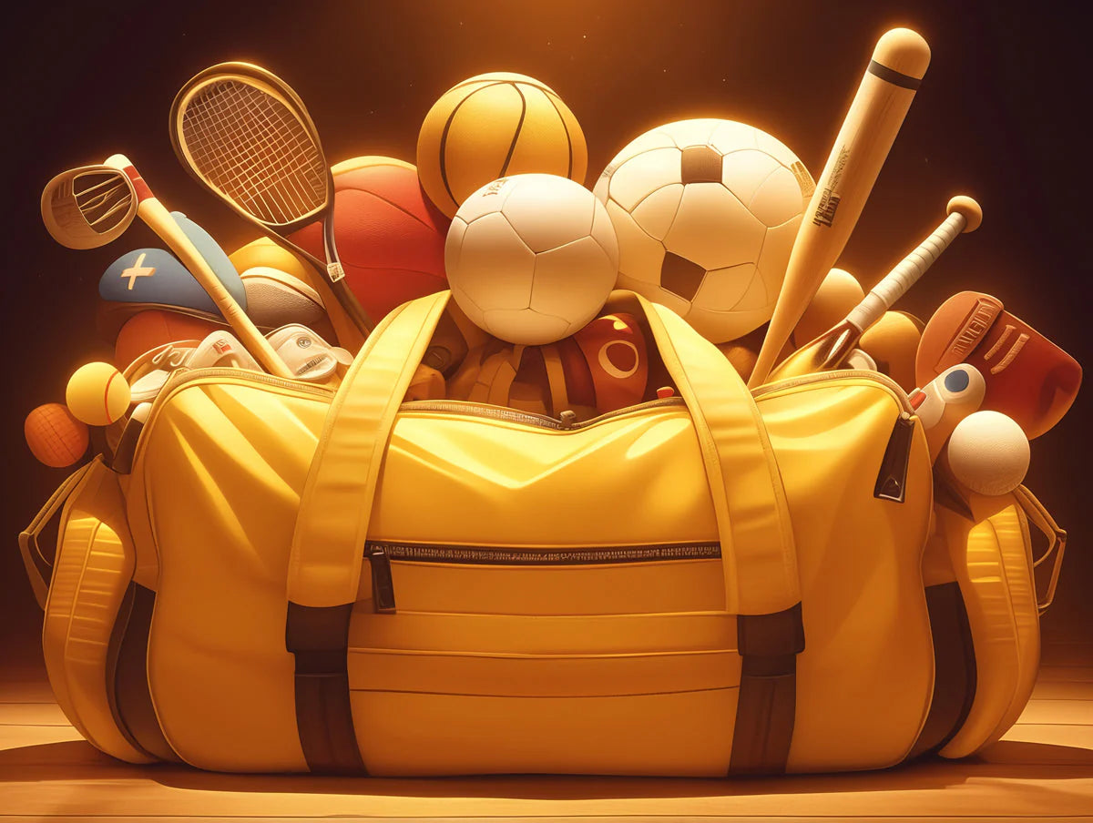 Sports Equipment Mural Wallpaper in Bedroom Various Colors (Yellow, Brown, Orange, etc.) of Sports Mural Wallpaper - room preview 02