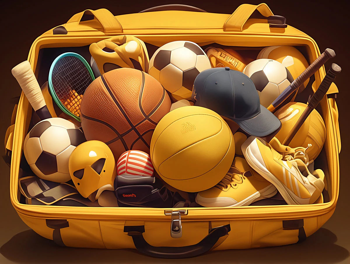 Sports Equipment Mural Wallpaper in Bedroom Various Colors (Yellow, Brown, Orange, etc.) of Sports Mural Wallpaper - room preview 02